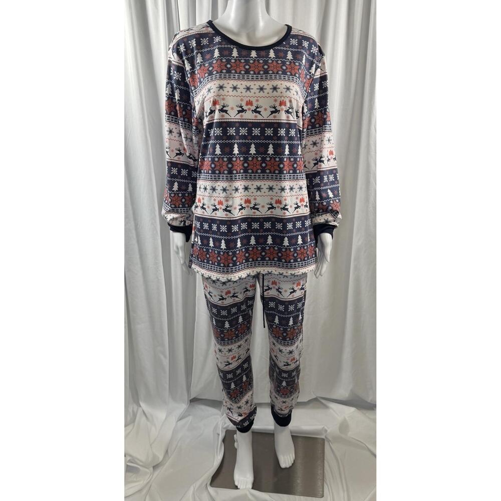 Hawiton Thermal Christmas PJ Set Blue Red White 2XL Holiday Loungewear 88-65